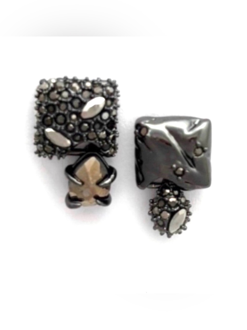 NEW Alexis Bittar Crystal Encrusted Pyrite Mismatched Post Earrings JL26